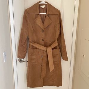 Faux Suede Camel Trench Coat